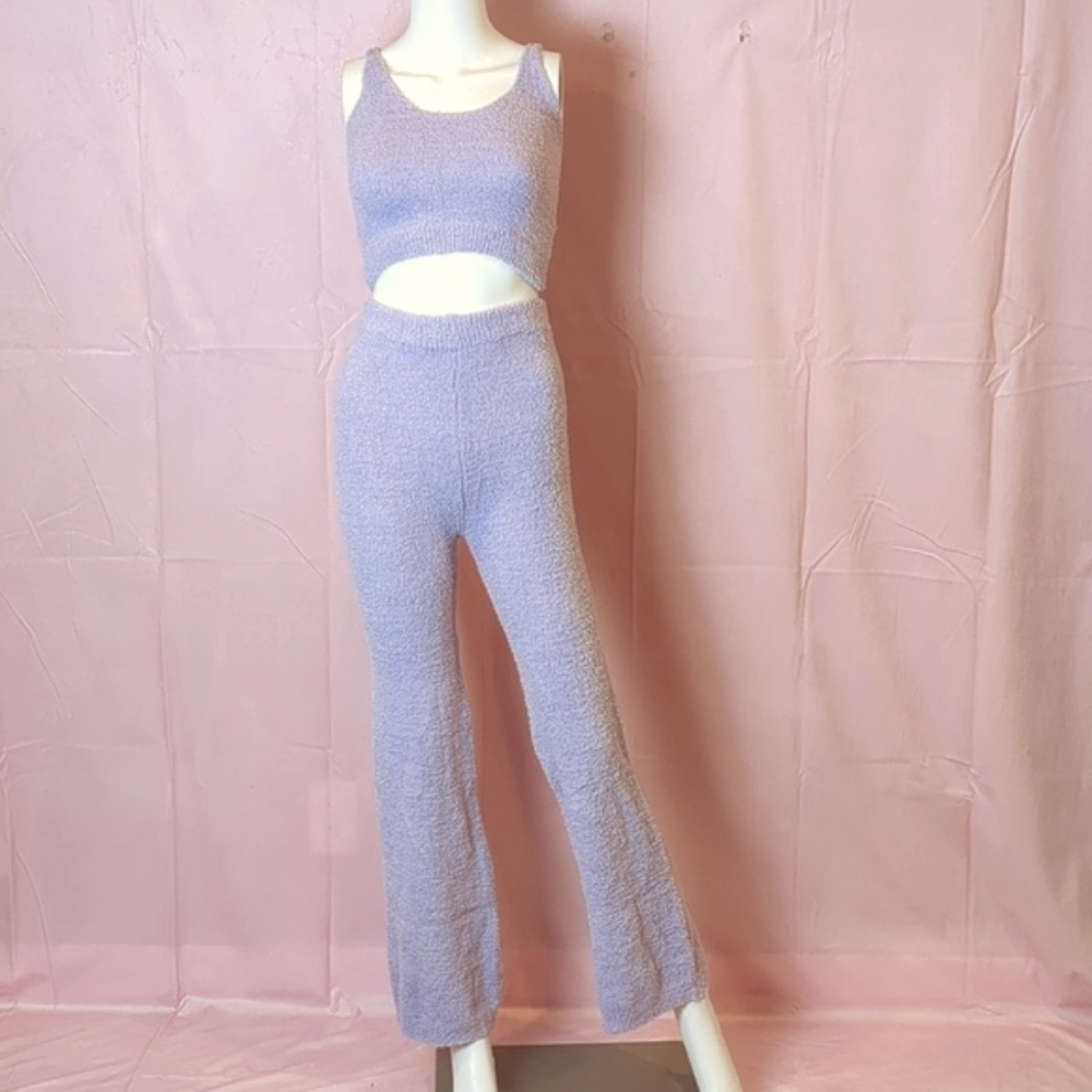 Nasty Gal Lilac Chenille Knitted Crop Top and Matching Pants Lounge Set Small